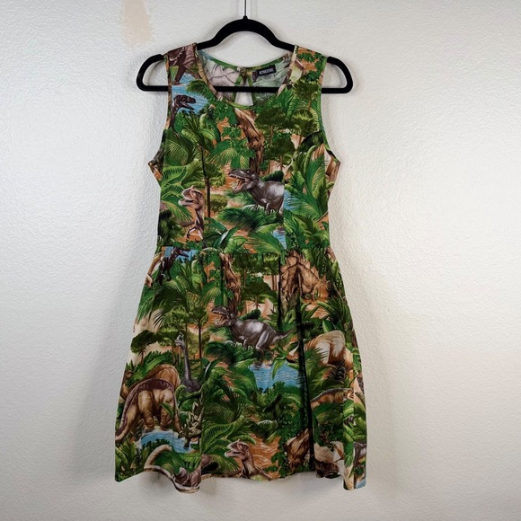 Retrolicious Dresses & Skirts - Retrolicious Dress Green Sz L  Dinosaur Jurassic Jungle Tropical Novelty